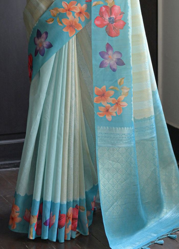 Firoza Spun Silk Saree With Blouse Piece