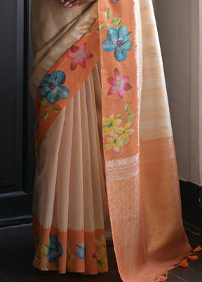 Orange Spun Silk Saree With Blouse Piece