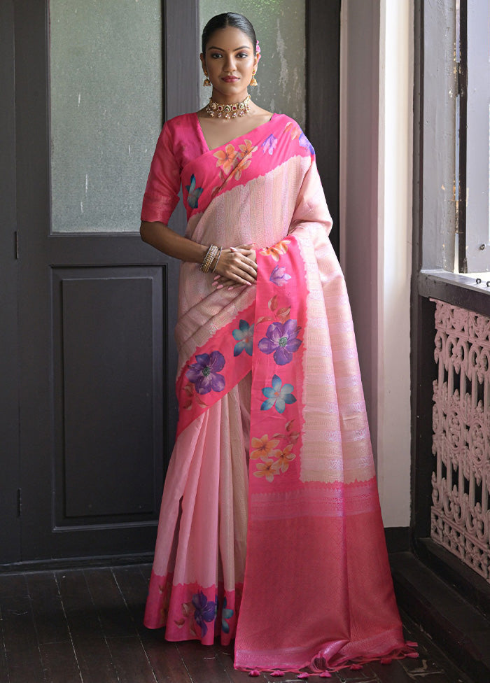 Pink Spun Silk Saree With Blouse Piece