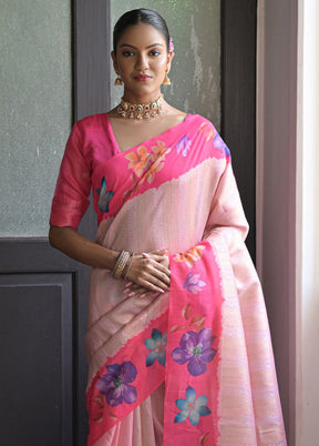 Pink Spun Silk Saree With Blouse Piece