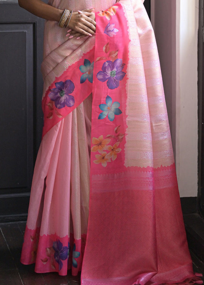 Pink Spun Silk Saree With Blouse Piece