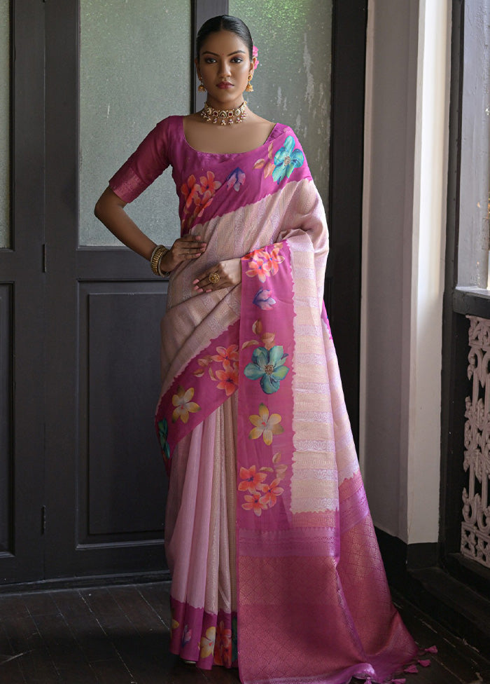 Purple Spun Silk Saree With Blouse Piece