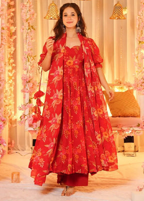 3 Pc Red Readymade Silk Suit Set