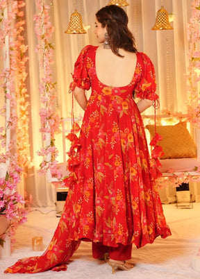 3 Pc Red Readymade Silk Suit Set