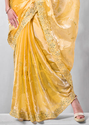 Yellow Spun Silk Saree With Blouse Piece