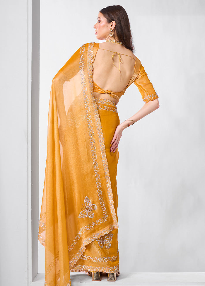 Yellow Spun Silk Saree With Blouse Piece