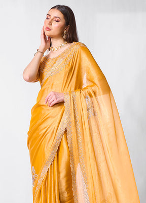 Yellow Spun Silk Saree With Blouse Piece