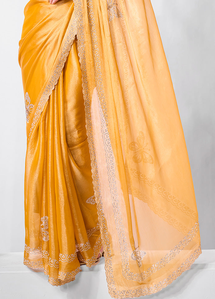 Yellow Spun Silk Saree With Blouse Piece