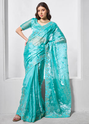 Blue Spun Silk Saree With Blouse Piece