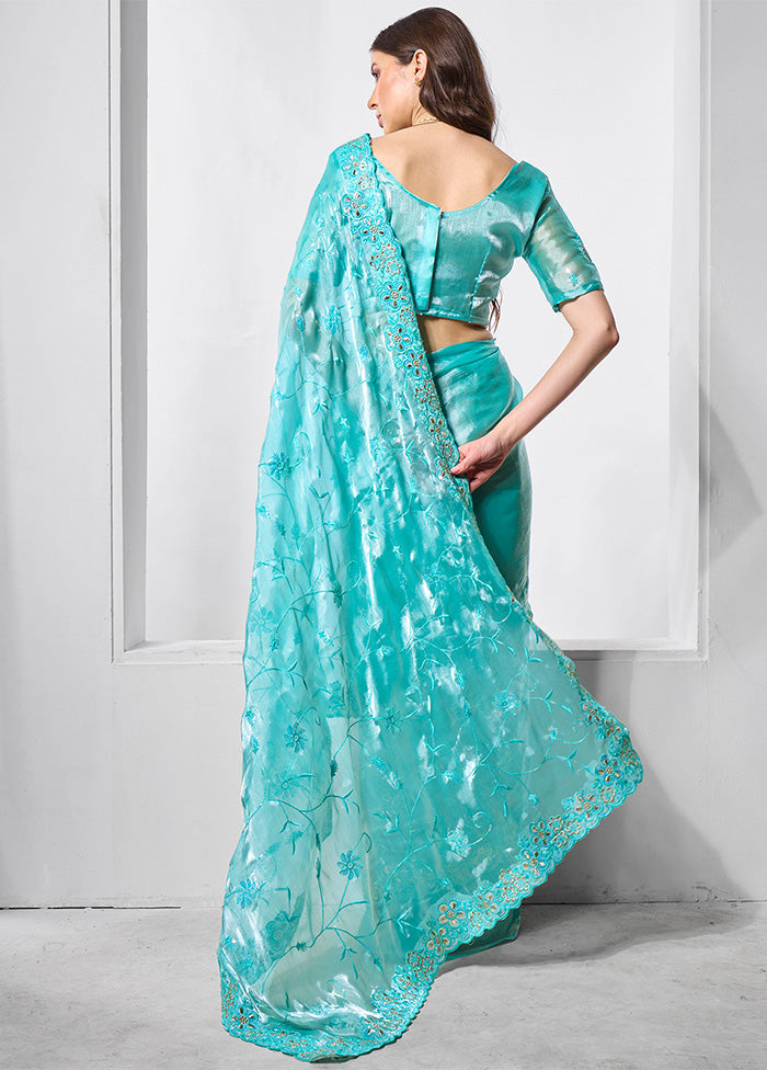 Blue Spun Silk Saree With Blouse Piece