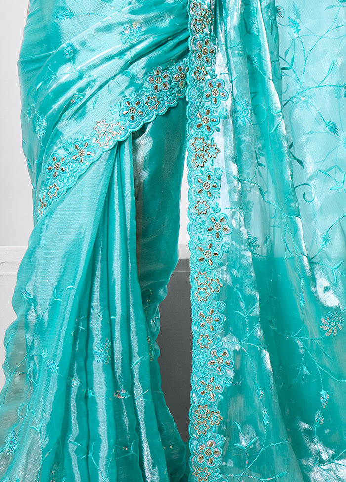 Blue Spun Silk Saree With Blouse Piece