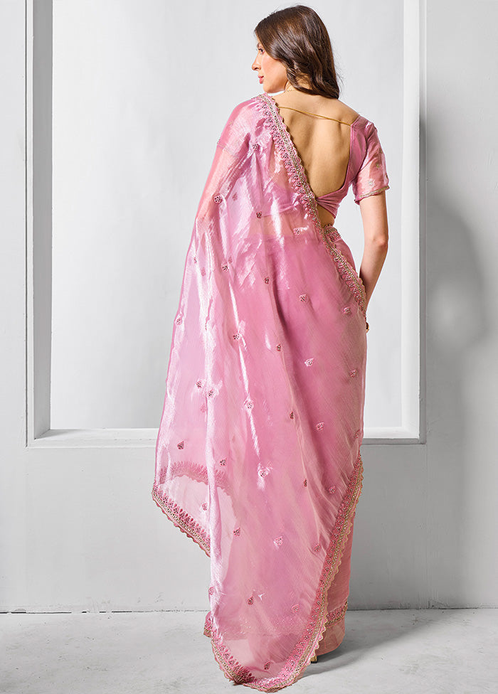 Pink Spun Silk Saree With Blouse Piece