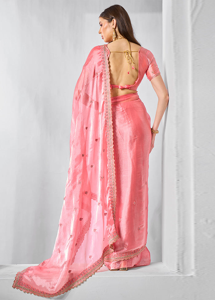 Coral Spun Silk Saree With Blouse Piece