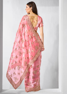 Coral Spun Silk Saree With Blouse Piece