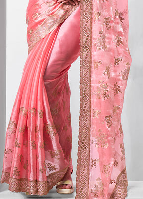 Coral Spun Silk Saree With Blouse Piece