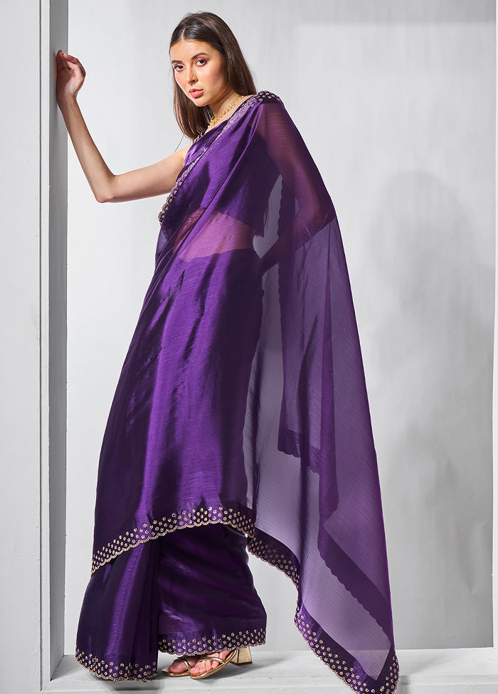 Purple Spun Silk Saree With Blouse Piece