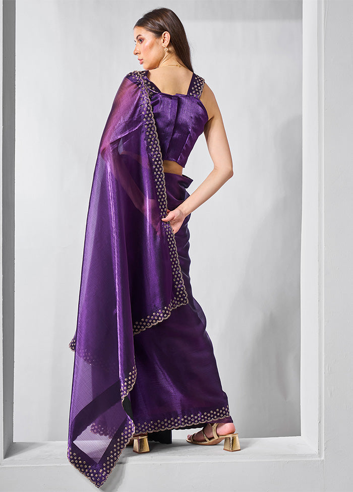 Purple Spun Silk Saree With Blouse Piece