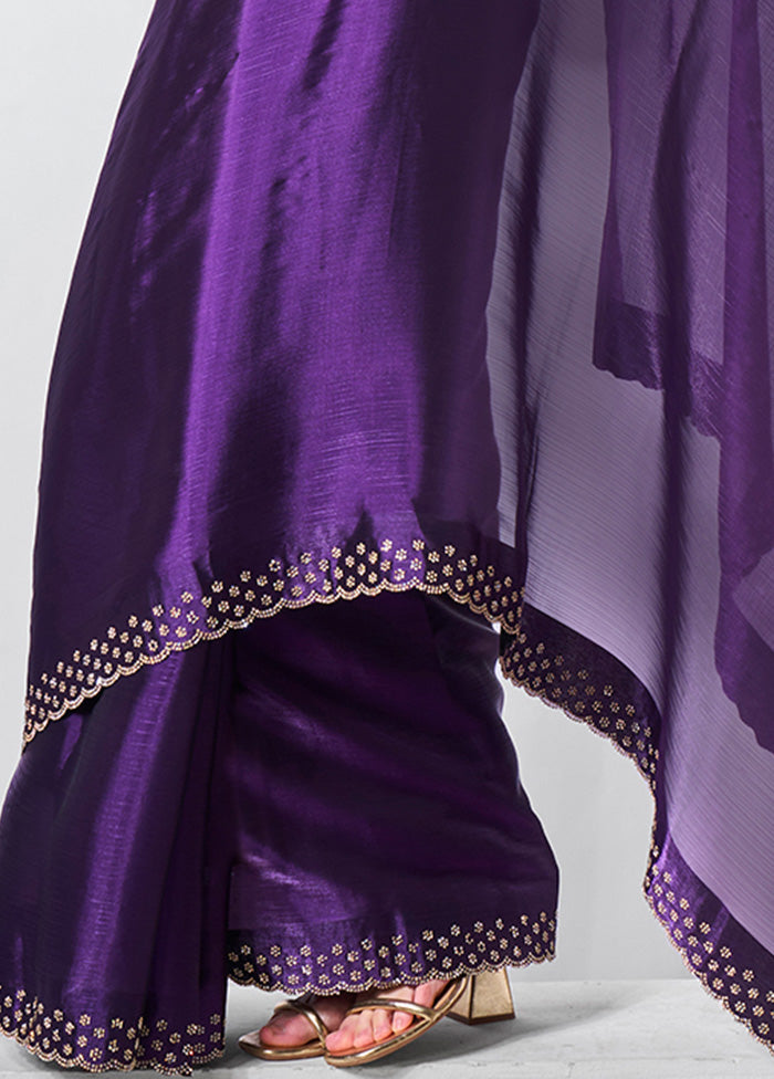 Purple Spun Silk Saree With Blouse Piece