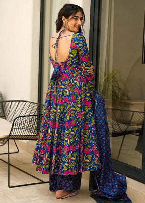 3 Pc Blue Readymade Silk Suit Set