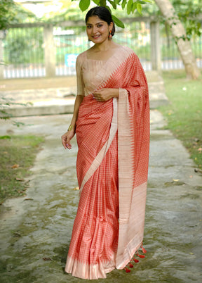 Orange Tussar Silk Saree With Blouse Piece