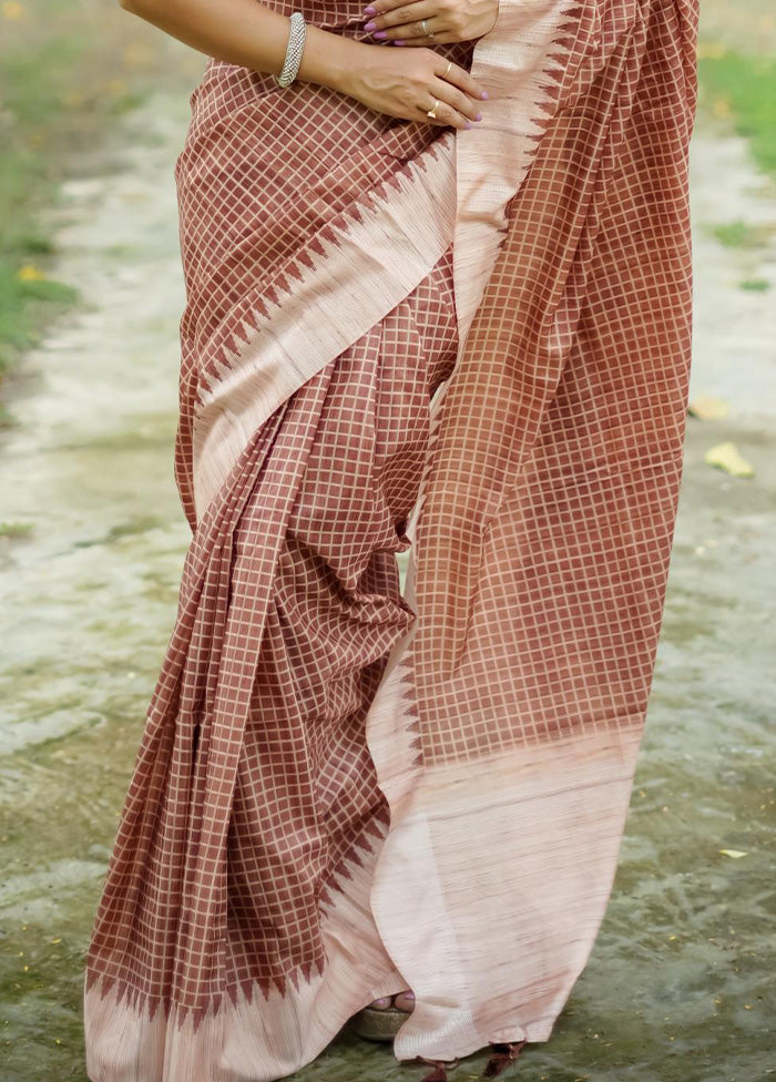 Brown Tussar Silk Saree With Blouse Piece