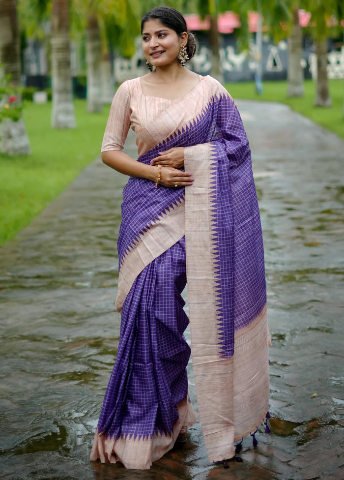 Purple Tussar Silk Saree With Blouse Piece