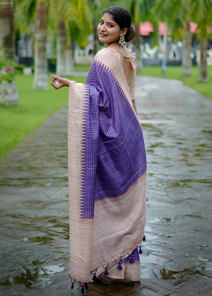 Purple Tussar Silk Saree With Blouse Piece