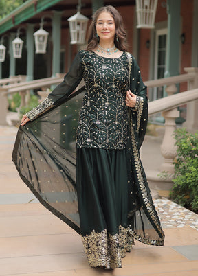 3 Pc Green Readymade Silk Suit Set