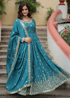 3 Pc Blue Readymade Silk Suit Set