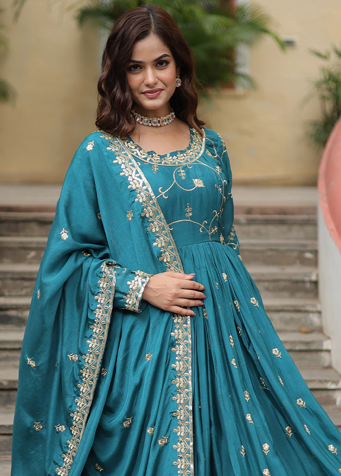 3 Pc Blue Readymade Silk Suit Set