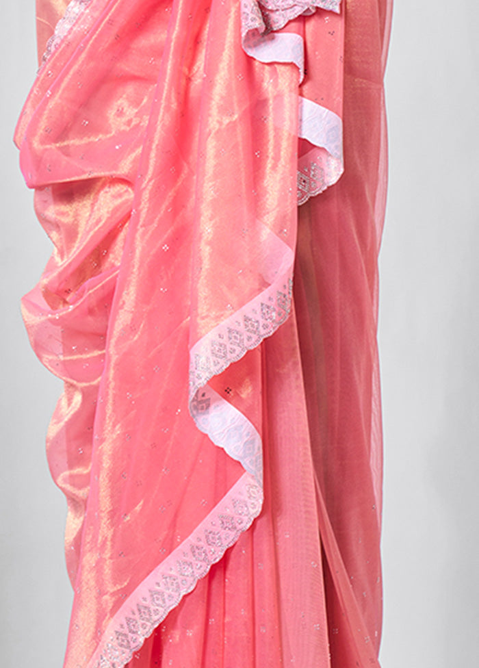 Pink Net Saree With Blouse Piece