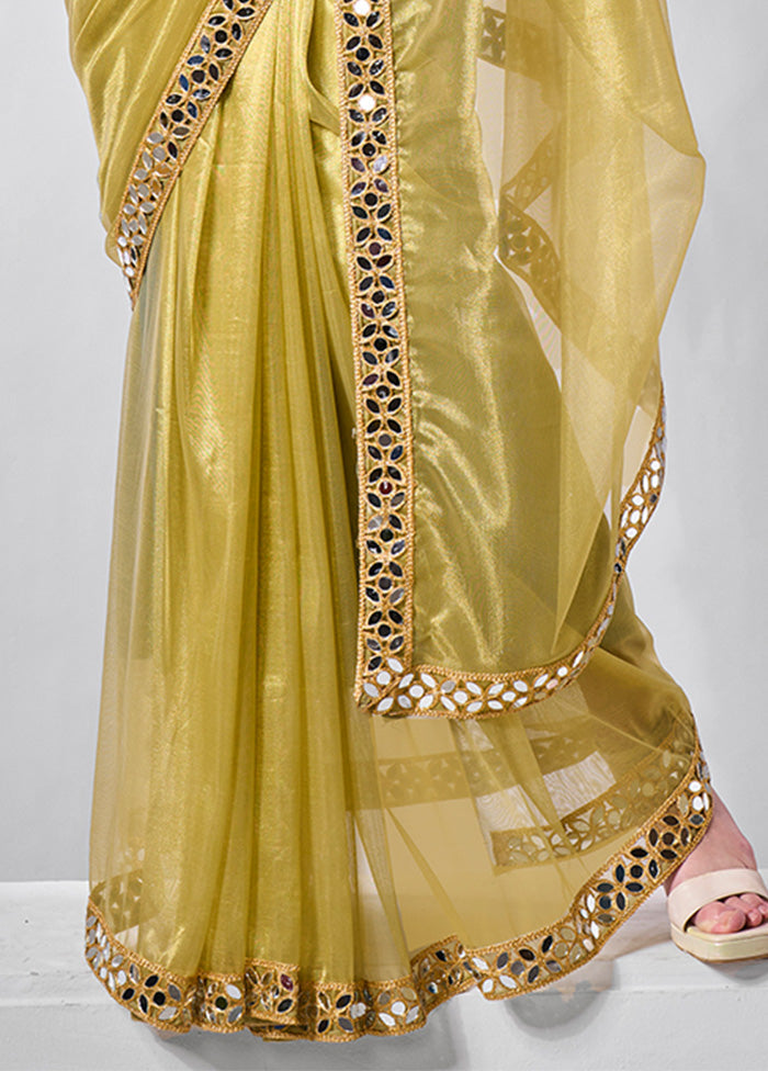 Green Net Saree With Blouse Piece