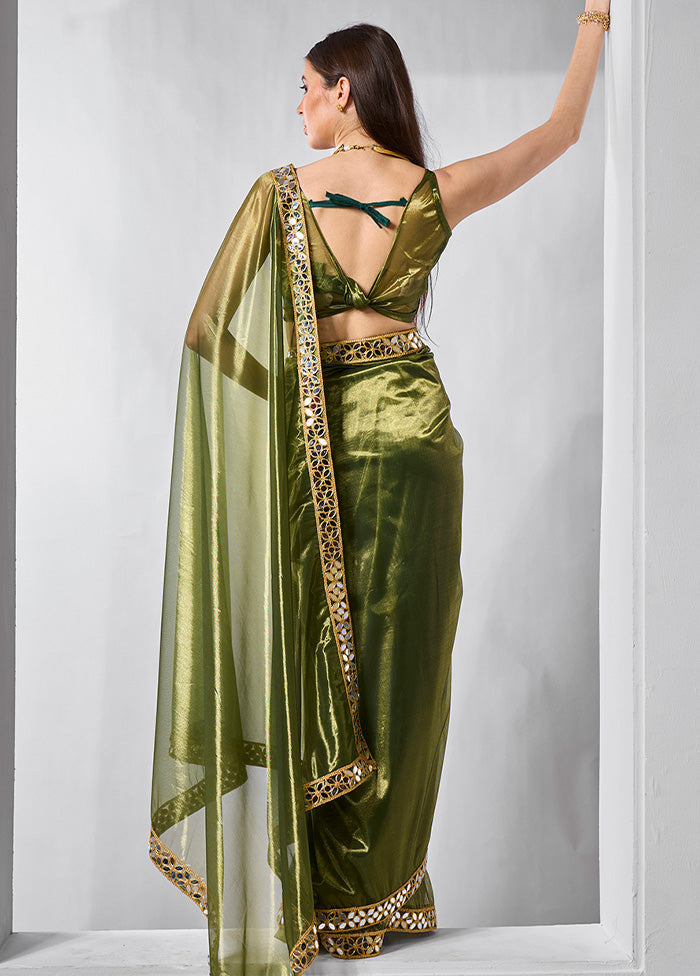 Green Net Saree With Blouse Piece