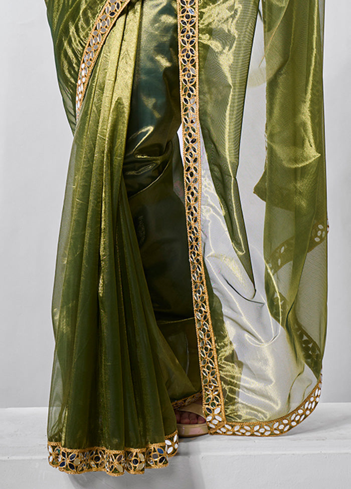 Green Net Saree With Blouse Piece