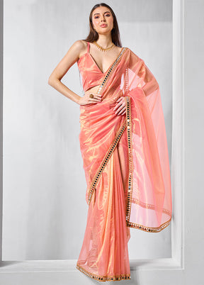 Orange Net Saree With Blouse Piece