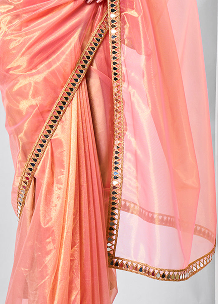 Orange Net Saree With Blouse Piece