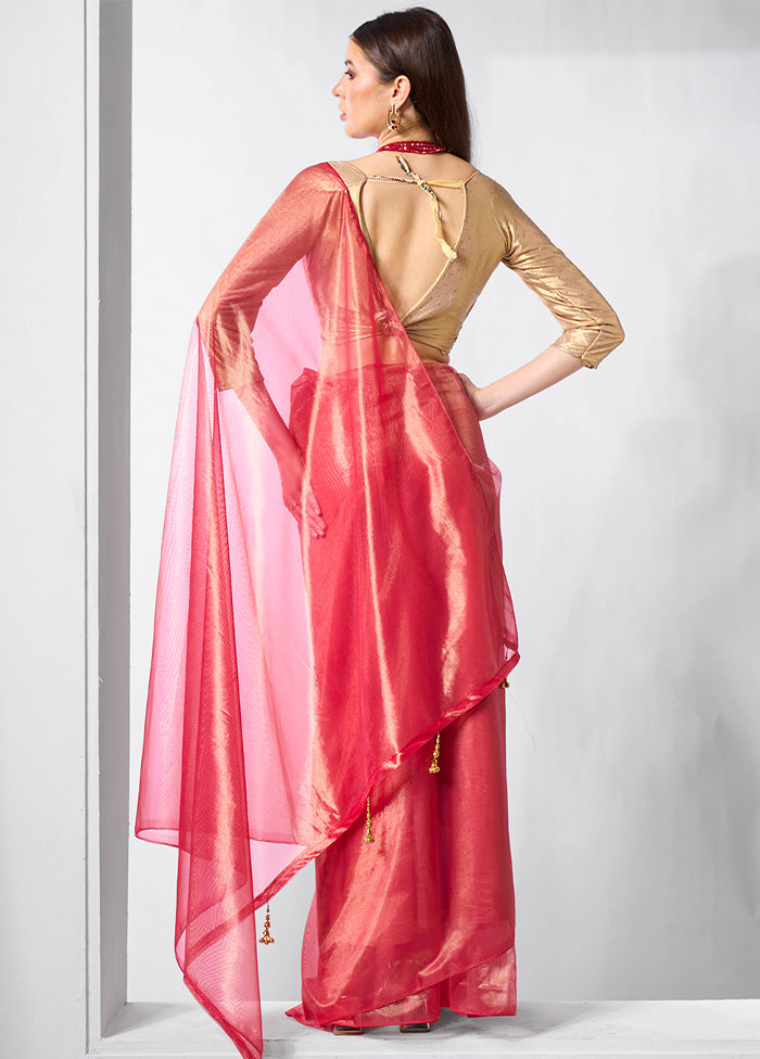 Pink Net Saree With Blouse Piece