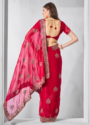 Red Chiffon Silk Saree With Blouse Piece