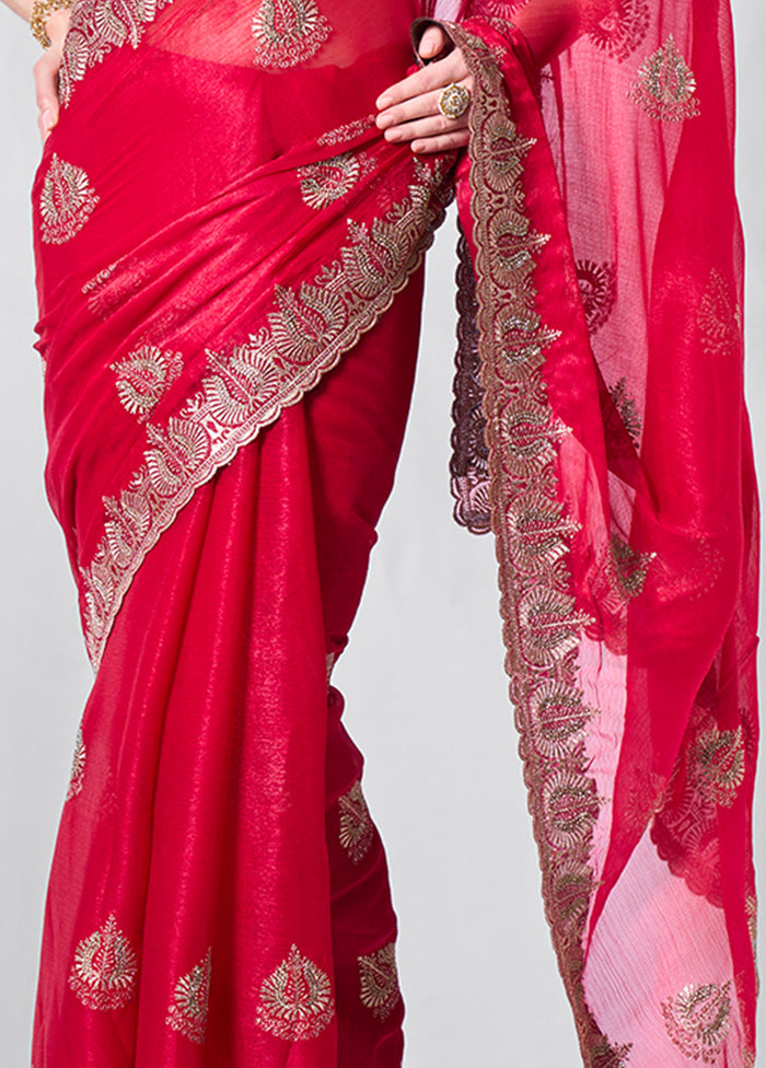 Red Chiffon Silk Saree With Blouse Piece