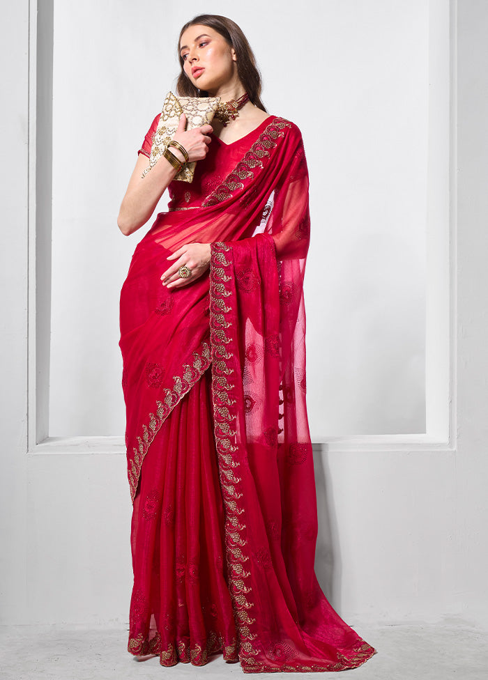 Pink Chiffon Silk Saree With Blouse Piece