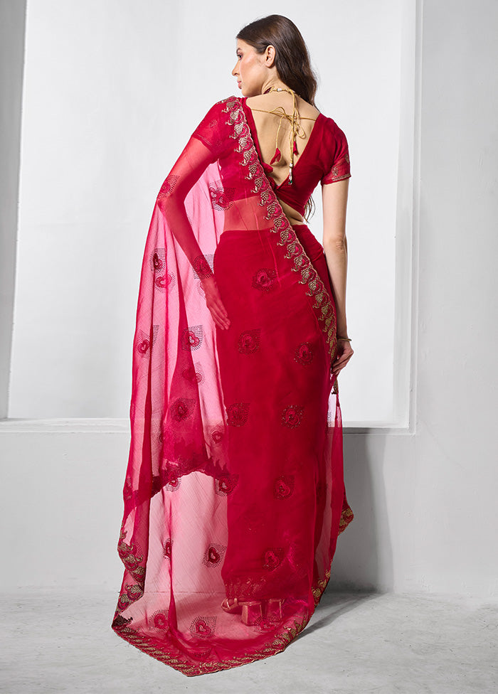 Pink Chiffon Silk Saree With Blouse Piece