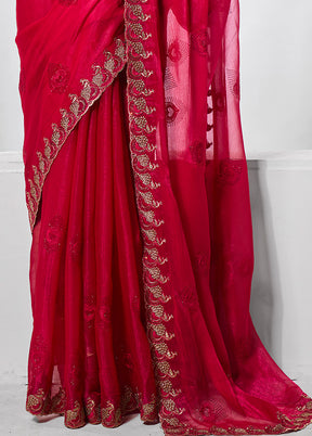 Pink Chiffon Silk Saree With Blouse Piece