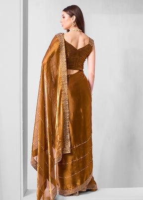 Brown Spun Silk Saree With Blouse Piece