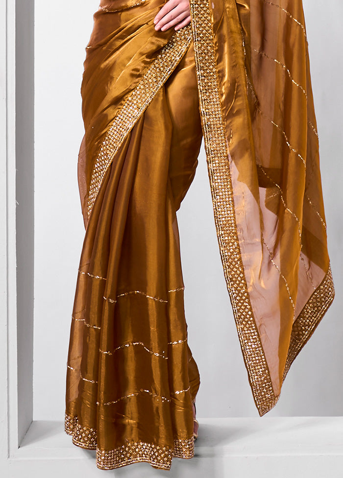 Brown Spun Silk Saree With Blouse Piece