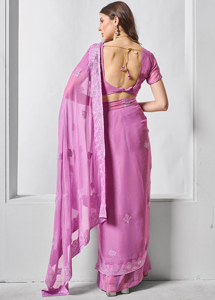 Purple Chiffon Silk Saree With Blouse Piece