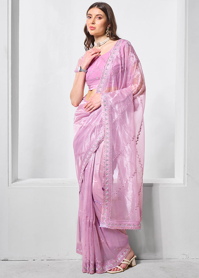 Purple Net Saree With Blouse Piece