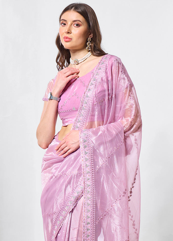 Purple Net Saree With Blouse Piece