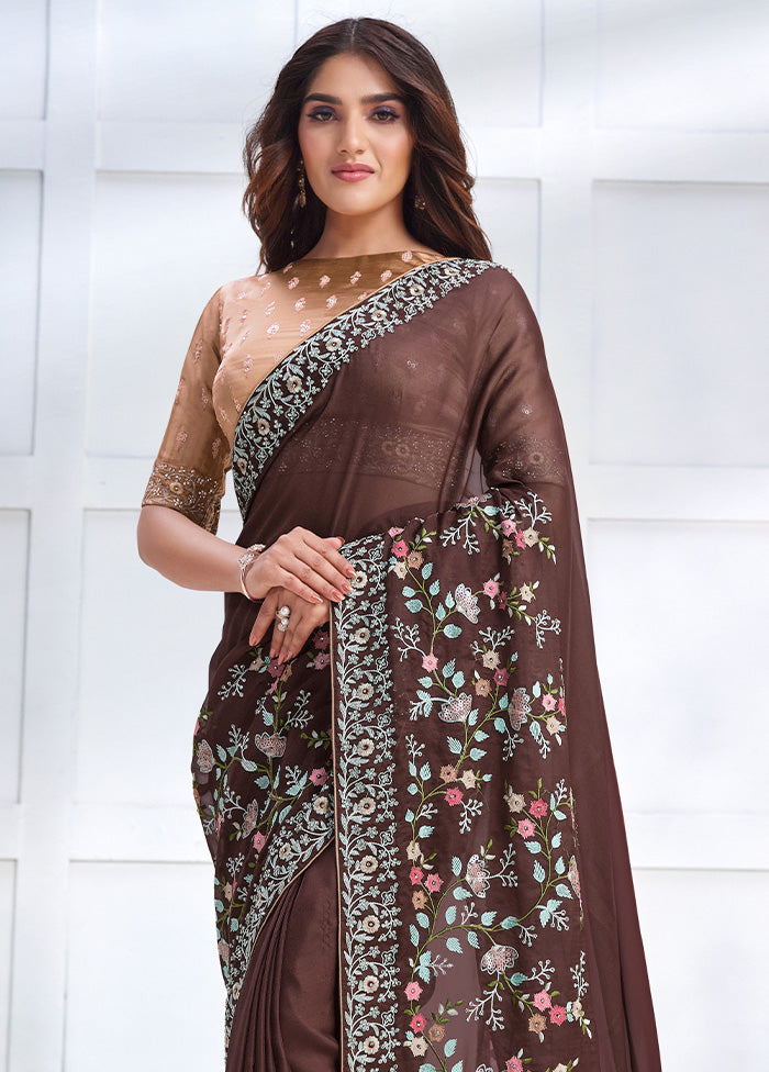 Brown Georgette Saree With Blouse Piece