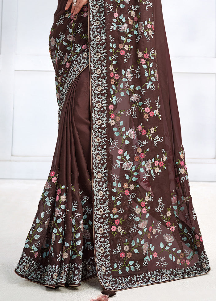 Brown Georgette Saree With Blouse Piece