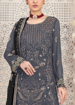 3 Pc Grey Semi Stitched Georgette Suit Set